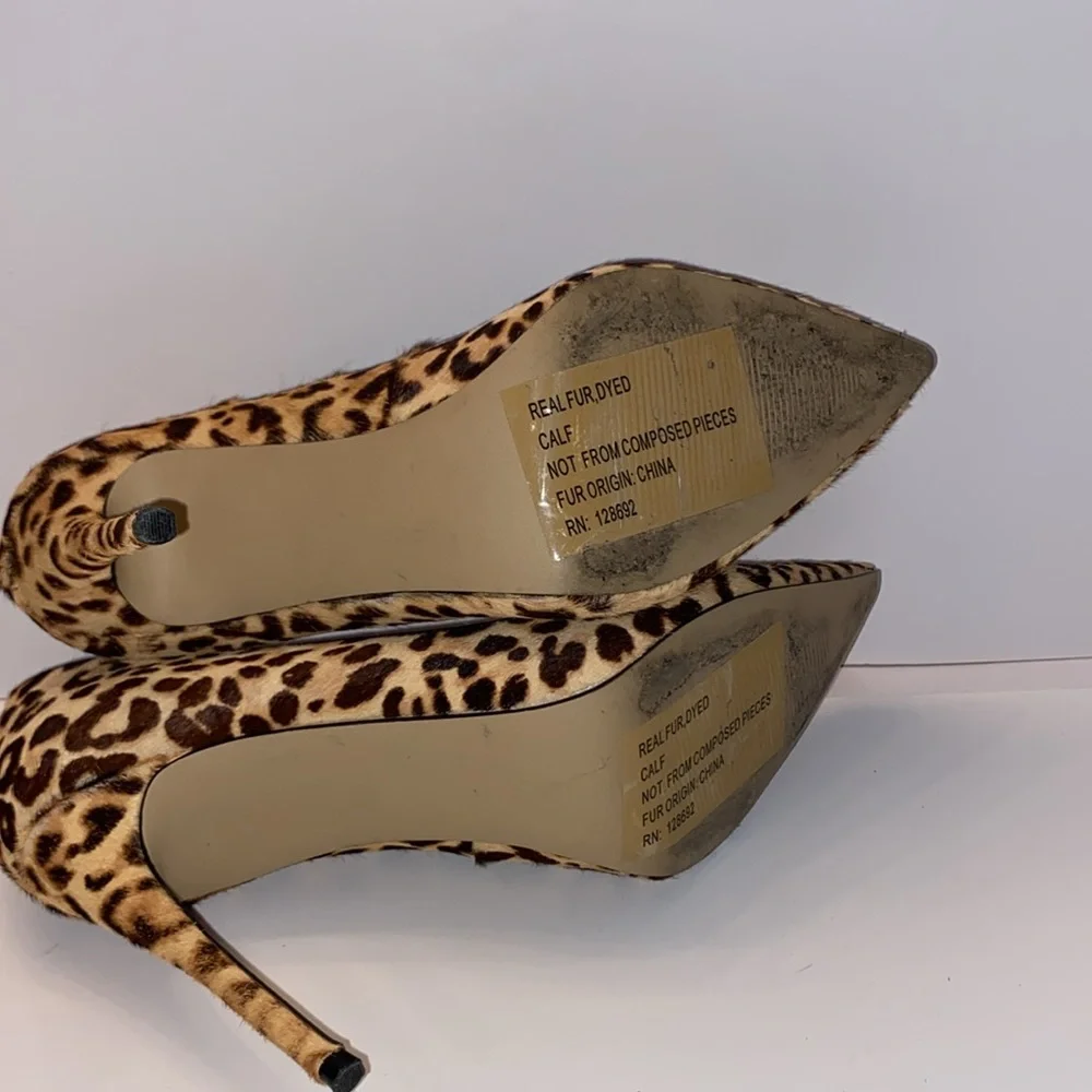 Steve Madden  Women’s Heels, fur dyed leopard print, 4.5 inch heels , Size 10 M - Picture 9 of 14